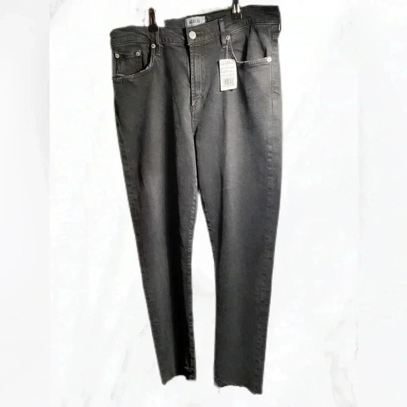 NWT AGOLDE “Toni Feral” black frayed 5 pocket stretch  straight denim jean 32 - Picture 2 of 7